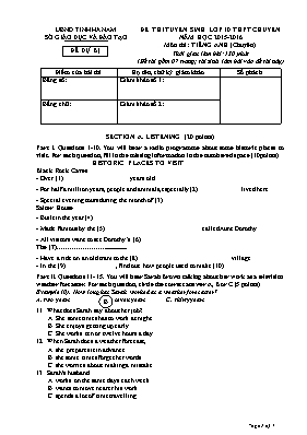 Đề dự bị thi tuyển sinh vào Lớp 10 THPT (Chuyên) môn Tiếng Anh - Năm học 2015-2016